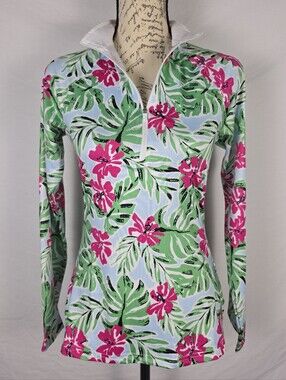 NWT GGOV Tropical Floral 1/4 Zip Long Sleeve Pullover Rashguard Top - XS